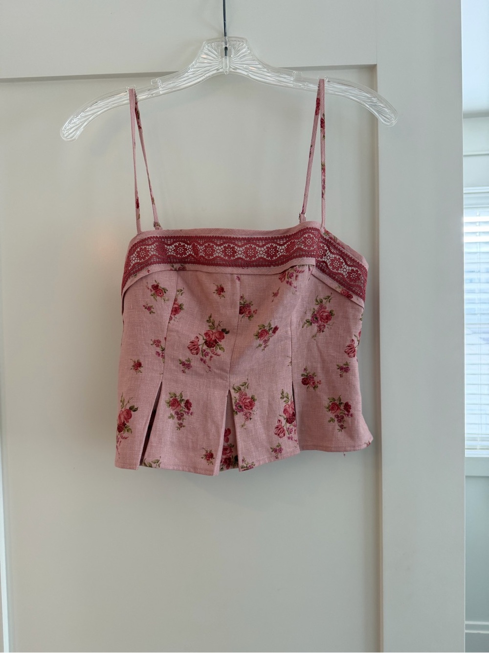 Reformation Pink Floral Lace-Trim Tank
